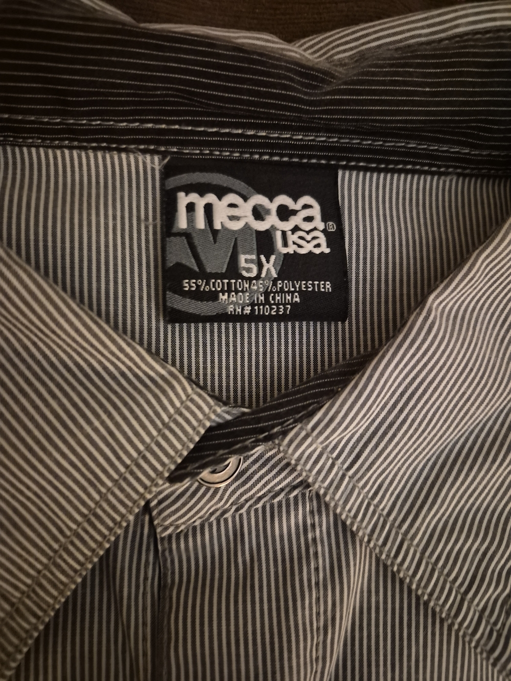 mecca Men’s Gray and White Pinstripe Button-Up Shirt - 5X